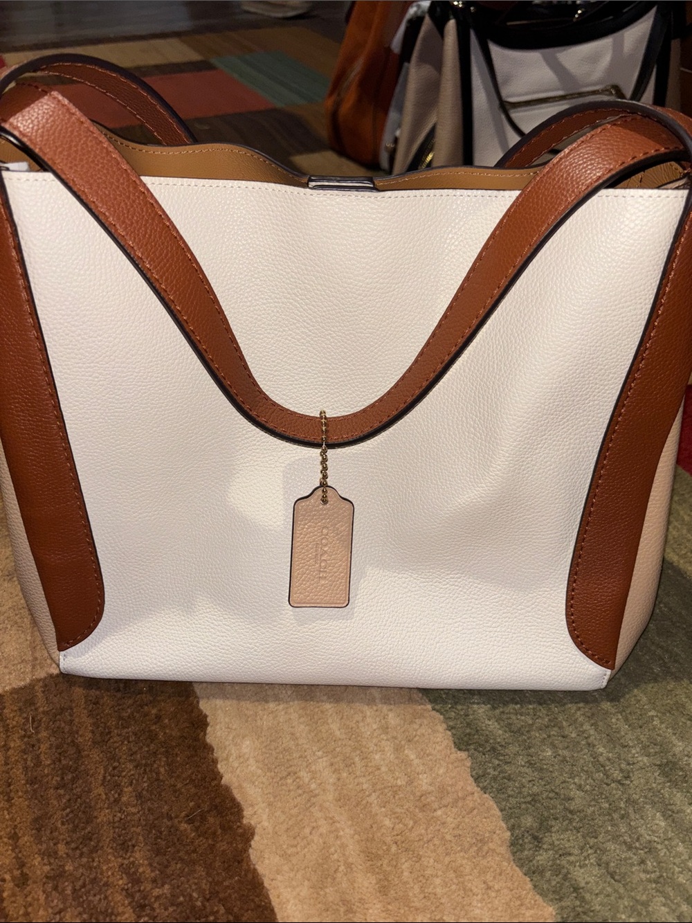 Coach Leather Tote Bag in White and Brown